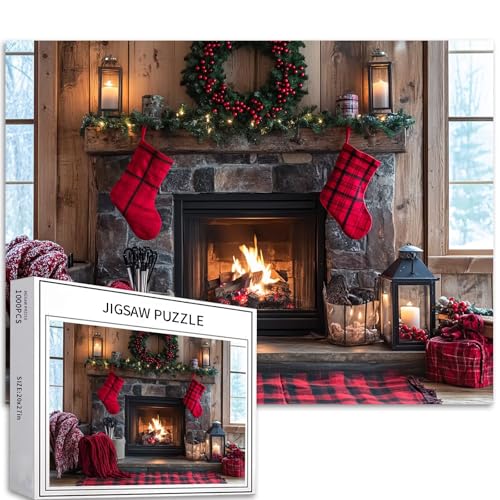 Bauernhaus-Weihnachtskamin, 1000-teiliges Puzzle für Erwachsene, Landhauskunst-Puzzle, anspruchsvolle Familienaktivitäten, buntes Bastelpuzzle für Heimdekoration, Geschenke, 68 x 50 cm Bauernhaus-Weihnachtskamin, 1000-teiliges Puzzle für Erwachsene, Landhauskunst-Puzzle, anspruchsvolle Familienaktivitäten, buntes Bastelpuzzle für Heimdekoration, Geschenke, 68 x 50 cm von Generic