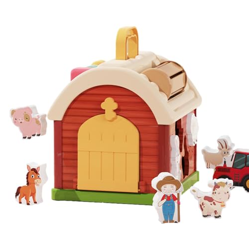 Bauernhoftierspielzeug, Spielfiguren-Set mit roten Scheunen- und Bauernhoftieren – verschiedene Bauklötze – Lernspielzeug für Kleinkinder, Wangenset von Generic