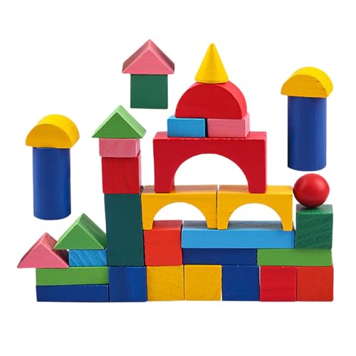 Baustein-Set aus Holz – Lernspielzeugblöcke, kreative Bausteine für | Sichere Holzklötze für Kleinkinder, bunte Holzspielzeugblöcke, Lernblöcke von Generic