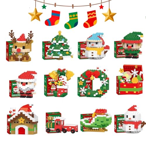 Bausteine-Set im Weihnachtsmann-Design, Weihnachtsbausteine-Sets, Mini-Baufiguren, DIY-Weihnachtsstrumpffüller, geeignet for Geburtstagsgeschenke (12 pcs) von Generic