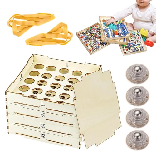 Bausteine Sorter | 4 Schublade tragbare Lagerung Ziegel Box - Holz, 3 verschiedene Sortierblock Organisatoren für Jugendliche und Erwachsene von Generic