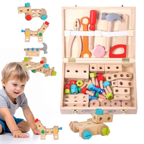 Bauwerkzeuge für Kinder, Werkzeugspielzeug für Kleinkinder, tragbares Holzspielzeug-Set für Kinder, Feinmotorikspielzeug, Konstruktionsspielzeug, J Bauwerkzeuge für Kinder, Werkzeugspielzeug für Kleinkinder, tragbares Holzspielzeug-Set für Kinder, Feinmotorikspielzeug, Konstruktionsspielzeug, J von Generic