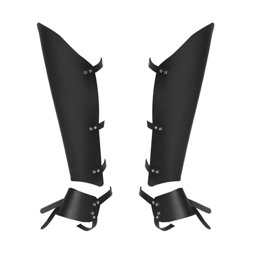 Beinschienen Mittelalter,Mittelalter Schuhe Medieval Greaves Boots Shoes Cover Comfortable PU Leather Leg Armor Gaiters Shoe Boot for Costume(Black) von Generic