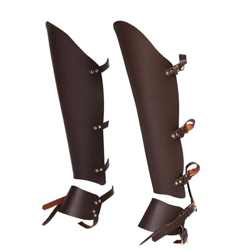 Beinschienen Mittelalter,Mittelalter Schuhe Medieval Greaves Boots Shoes Cover Comfortable PU Leather Leg Armor Gaiters Shoe Boot for Costume(Coffee) von Generic