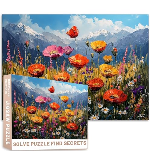 Berg-Wildblumen-Feld-Puzzle, 1000 Teile, Gänseblümchen, Ölpinsel, Textur, 68,6 x 50,8 cm, für Erwachsene, anspruchsvolle Familien-Aktivitätsspiele, bunt, DIY-Bastelpuzzle für Heimdekoration, Geschenke Berg-Wildblumen-Feld-Puzzle, 1000 Teile, Gänseblümchen, Ölpinsel, Textur, 68,6 x 50,8 cm, für Erwachsene, anspruchsvolle Familien-Aktivitätsspiele, bunt, DIY-Bastelpuzzle für Heimdekoration, Geschenke von Generic