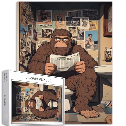 Bigfoot Reading The Newspaper Puzzle für Erwachsene, Retro-Atmosphäre, Kunst-Puzzle, anspruchsvolle Familienaktivitäten, buntes Bastelpuzzle für Heimdekoration, Geschenke, 50 x 70 cm, 1000 Teile Bigfoot Reading The Newspaper Puzzle für Erwachsene, Retro-Atmosphäre, Kunst-Puzzle, anspruchsvolle Familienaktivitäten, buntes Bastelpuzzle für Heimdekoration, Geschenke, 50 x 70 cm, 1000 Teile von Generic