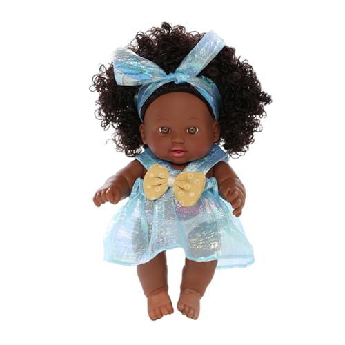Black Reborn Girl - 20cm Simulation Puppe, Kinderspielzeug niedliche Puppe | African Black Vinyl Reborn Girl, Realistische afrikanische Puppen mit Stoff Körper, Multikulturelle Adorable Soft von Generic