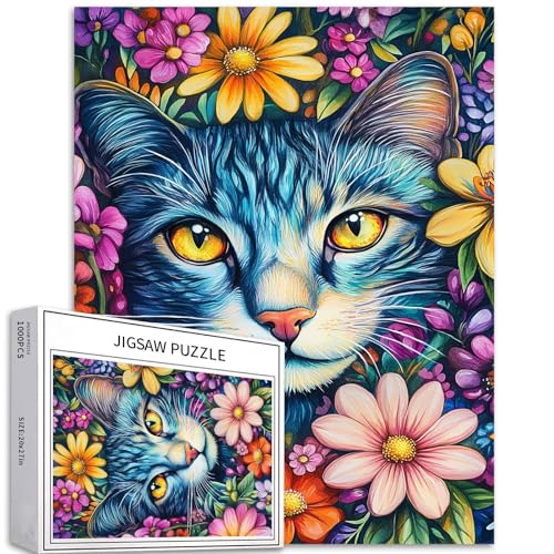 Blaue Katze, Puzzle, 1000 Stück, 50 x 70 cm, Farben, herausfordernde Familienaktivitäten, bunt, Bastelpuzzle für Heimdekoration, Geschenke Blaue Katze, Puzzle, 1000 Stück, 50 x 70 cm, Farben, herausfordernde Familienaktivitäten, bunt, Bastelpuzzle für Heimdekoration, Geschenke von Generic