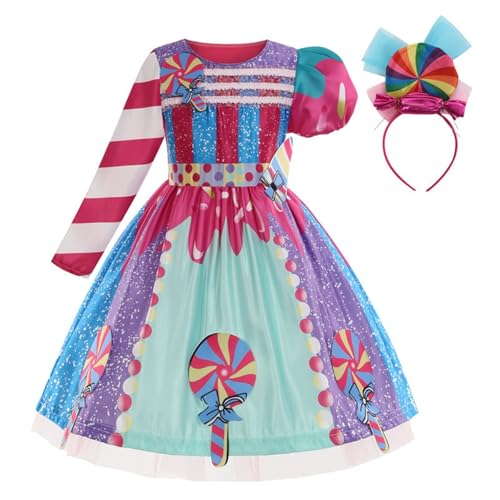 Blauer Damen Girls Rainbow Candy Cosplay Dress Costume Dress Dunkelblauer Mädchen (Pink, 5-6 Years) von Generic
