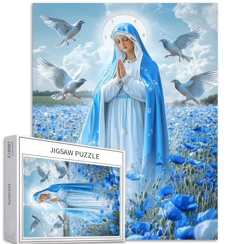 Blaues und weißes Thema, Jungfrau Maria, 1000 Teile, Puzzle, Göttin, DIY-Puzzle, christliches Puzzle, bunt für Heimdekoration, Geschenke, Familienpuzzle, perfekt für Spielabende, 50,8 x 68,9 cm Blaues und weißes Thema, Jungfrau Maria, 1000 Teile, Puzzle, Göttin, DIY-Puzzle, christliches Puzzle, bunt für Heimdekoration, Geschenke, Familienpuzzle, perfekt für Spielabende, 50,8 x 68,9 cm von Generic