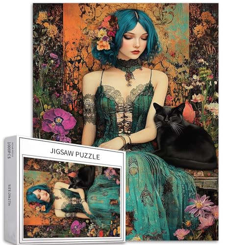 Blauhaarige Frau, 1000-teiliges Puzzle für Erwachsene, Gartenatmosphäre, Kunst-Puzzle, herausfordernde Familienaktivitäten, buntes Bastelpuzzle für Heimdekoration, Geschenke, 50 x 70 cm Blauhaarige Frau, 1000-teiliges Puzzle für Erwachsene, Gartenatmosphäre, Kunst-Puzzle, herausfordernde Familienaktivitäten, buntes Bastelpuzzle für Heimdekoration, Geschenke, 50 x 70 cm von Generic