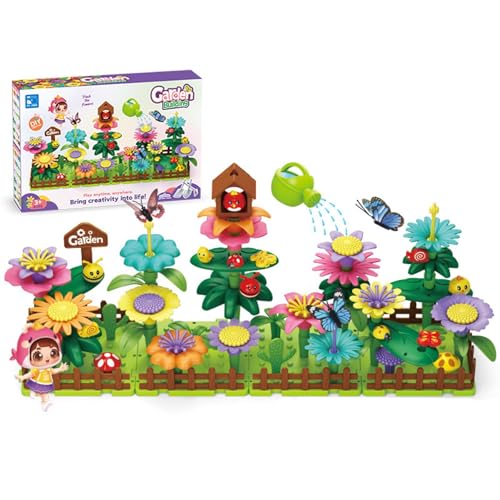 Blumen-Bauspielzeug – Blumengarten-Bauklötze, große Blumengartenblöcke | Interaktives Lernspielzeug für den Garten, Blumengarten, Stängelbau, Baustein-Set von Generic