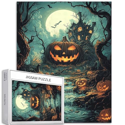 Böser lächelnder Kürbischarakter, 1000-teiliges Puzzle für Erwachsene, Halloween-Atmosphäre, Kunst-Puzzle, herausfordernde Familienaktivitäten, buntes DIY-Bastelpuzzle für Heimdekoration, Geschenke von Generic