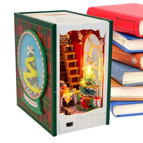 Book Nook Kit - Dekoratives Buch Nook Christmas Miniatur House Kit - 3D Wooden Merry Christmas House Model Build Bookshelf Decor, Miniature House Kit With Led Light for Girls Craft Book Nook Kit - Dekoratives Buch Nook Christmas Miniatur House Kit - 3D Wooden Merry Christmas House Model Build Bookshelf Decor, Miniature House Kit With Led Light for Girls Craft von Generic