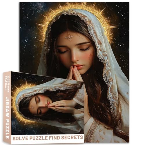 Braunes Haar-Mary-Puzzle, Sternenhimmel-Hintergrund, Schleier, realistisches Ölgemälde, 68,6 x 50,8 cm, 1000 Teile, anspruchsvolle Familienaktivitäten, Spiele, bunt, DIY-Bastelpuzzle für Braunes Haar-Mary-Puzzle, Sternenhimmel-Hintergrund, Schleier, realistisches Ölgemälde, 68,6 x 50,8 cm, 1000 Teile, anspruchsvolle Familienaktivitäten, Spiele, bunt, DIY-Bastelpuzzle für von Generic