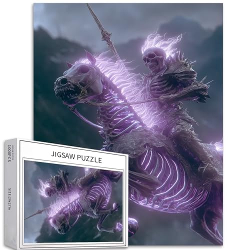 Brennender Skelettkrieger Puzzle für Erwachsene, Halloween-Battlefield-Stil, Kunst-Puzzle, bunt, DIY-Puzzle, Heimdekoration, Geschenke, Familienpuzzle, perfekt für Spieleabende, 50 x 70 cm, 1000 Teile von Generic