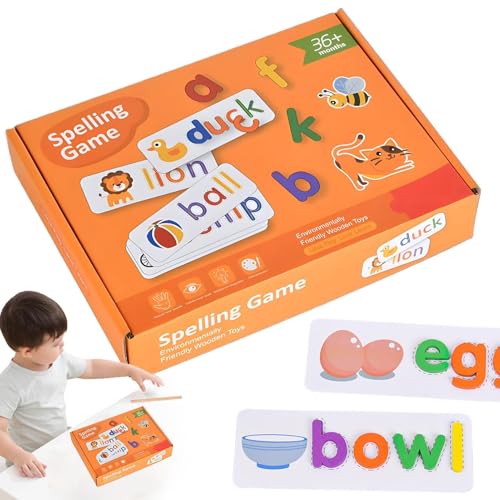 Buchstabierspiele - Wortbildungsrätsel Für Kinder, Alphabet-Lernspielzeug | Sprachförderungsspiel Mit Buchstaben-Blöcken, Vorschul-Wortpuzzle Für Mädchen, Lernhilfe Zum Lesen Und Schreiben von Generic