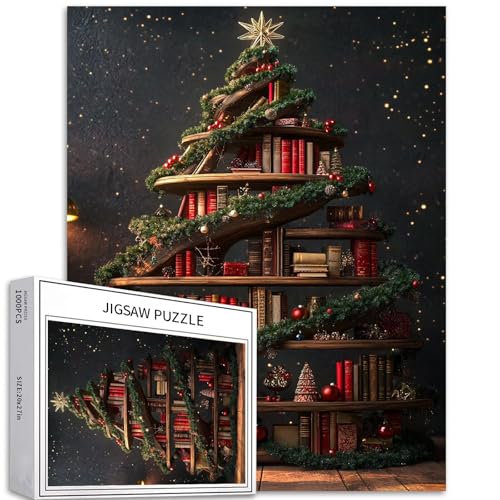 Bücherregal in Weihnachtsbaumform, 1000 Teile, Puzzles für Erwachsene, Urlaubsdekoration, Kunst-Puzzle, bunt, DIY-Puzzle, Heimdekoration, Geschenke, Familienpuzzle, perfekt für Spieleabende, 50 x 70 von Generic
