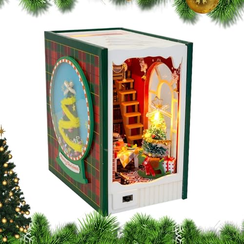 Bücherregaleinsatz - Miniatur-Bücherregalszenen, Weihnachtspuppenhaus für Bücherregal, Miniatur-Puppenhaus aus Holz mit eingebautem Licht, kreative Dekoration für Bücherregal Bücherregaleinsatz - Miniatur-Bücherregalszenen, Weihnachtspuppenhaus für Bücherregal, Miniatur-Puppenhaus aus Holz mit eingebautem Licht, kreative Dekoration für Bücherregal von Generic