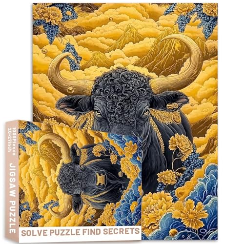 Bull-Puzzle, 1000 Stück, gelb, blau, Berge, goldene Wolken, Fantasie-Kunst, anspruchsvolle Familienaktivitäten, Spiele, bunt, Bastelpuzzle für Heimdekoration, Geschenke Bull-Puzzle, 1000 Stück, gelb, blau, Berge, goldene Wolken, Fantasie-Kunst, anspruchsvolle Familienaktivitäten, Spiele, bunt, Bastelpuzzle für Heimdekoration, Geschenke von Generic