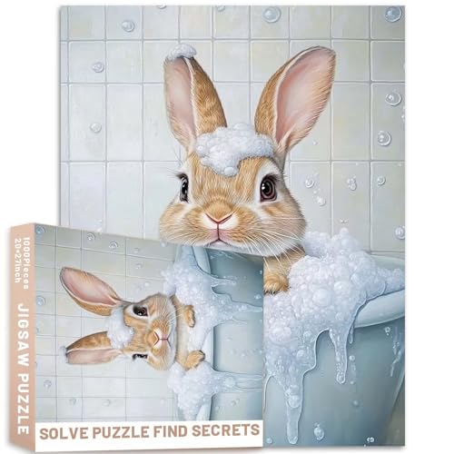Bunny Bath Time Puzzle, 1000 Teile, weiße Fliese, Wand-Ölgemälde, Stil, Tierkunst, Erwachsene, anspruchsvolle Familienaktivitäten, Spiele, bunt, DIY-Bastelpuzzle für Heimdekoration, Geschenke Bunny Bath Time Puzzle, 1000 Teile, weiße Fliese, Wand-Ölgemälde, Stil, Tierkunst, Erwachsene, anspruchsvolle Familienaktivitäten, Spiele, bunt, DIY-Bastelpuzzle für Heimdekoration, Geschenke von Generic
