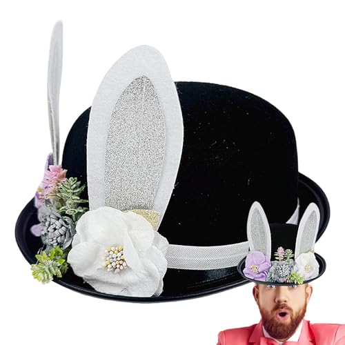 Bunny Ear Top Hat, Osterhüte für Erwachsene - Party Bunny Orees Bowler Hut mit Blumen - Stilvolle Rollenspiel-Accessoires, Karnevalshelm, Weiche Party-Kopfbedeckung für Frauen, Männer Bunny Ear Top Hat, Osterhüte für Erwachsene - Party Bunny Orees Bowler Hut mit Blumen - Stilvolle Rollenspiel-Accessoires, Karnevalshelm, Weiche Party-Kopfbedeckung für Frauen, Männer von Generic