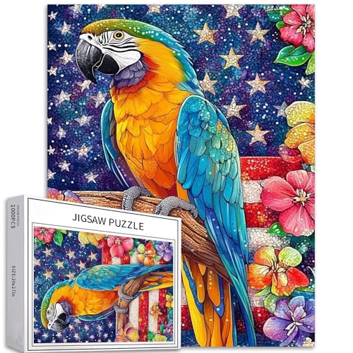 Bunte Papageienflaggen-Mosaik-Puzzle, Buntglas-Stil, 50 x 70 cm, Pointillismus, Kunst, anspruchsvolle Familienaktivitäten, buntes Bastelpuzzle für Heimdekoration, Geschenke, 1000 Stück Bunte Papageienflaggen-Mosaik-Puzzle, Buntglas-Stil, 50 x 70 cm, Pointillismus, Kunst, anspruchsvolle Familienaktivitäten, buntes Bastelpuzzle für Heimdekoration, Geschenke, 1000 Stück von Generic