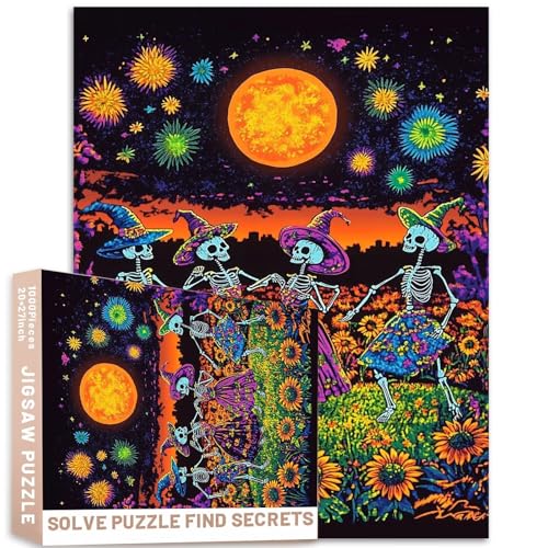 Bunte tanzende Skelette, 1000 Teile, Puzzle, 50 x 70 cm, Familienaktivität, buntes DIY-Puzzle für Heimdekoration, Geschenke, Familienpuzzle, perfekt für Spieleabende von Generic