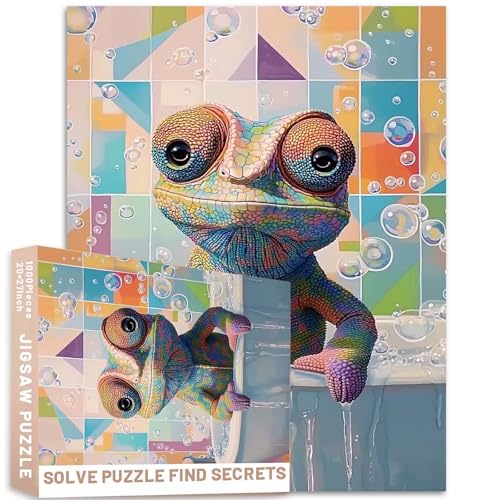 Buntes Chamäleon-Puzzle, Badezeit, 1000 Teile, mehrfarbige Blasen, Impressionisten-Stil, Tierkunst für Erwachsene, buntes DIY-Puzzle für Heimdekoration, Geschenke, Familienpuzzle, perfekt für Buntes Chamäleon-Puzzle, Badezeit, 1000 Teile, mehrfarbige Blasen, Impressionisten-Stil, Tierkunst für Erwachsene, buntes DIY-Puzzle für Heimdekoration, Geschenke, Familienpuzzle, perfekt für von Generic