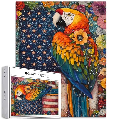 Buntes Papageien-Puzzle, 1000-teiliges Puzzle für Erwachsene, amerikanische Flagge, Hintergrundkunst-Puzzle, bunte DIY-Puzzles für Heimdekoration, Geschenke, Familienpuzzle, perfekt für Spieleabende Buntes Papageien-Puzzle, 1000-teiliges Puzzle für Erwachsene, amerikanische Flagge, Hintergrundkunst-Puzzle, bunte DIY-Puzzles für Heimdekoration, Geschenke, Familienpuzzle, perfekt für Spieleabende von Generic