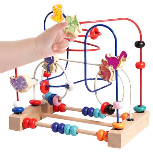 Buntes Perlen -Achterbahnspielzeug - Dinosauriergrafik, Lustige Schleifendrähte | Frühe Bildungsperlen Aktivität, Langlebiger Holzlabyrinthstruktur,Motorische Fähigkeiten Für Kinder Kleinkinder Junge von Generic