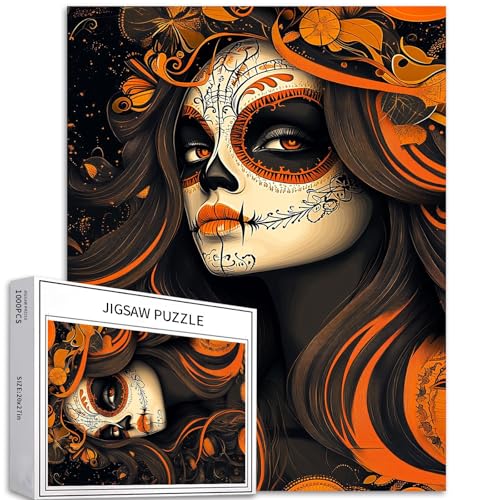Buntes Puzzle mit Tag der Toten, Maske, Frau, 1000 Teile, 50 x 70 cm, für Erwachsene, Teenager, Heimdekoration, herausfordernde Familienaktivitäten, Spiele, buntes Bastelpuzzle für Heimdekoration Buntes Puzzle mit Tag der Toten, Maske, Frau, 1000 Teile, 50 x 70 cm, für Erwachsene, Teenager, Heimdekoration, herausfordernde Familienaktivitäten, Spiele, buntes Bastelpuzzle für Heimdekoration von Generic