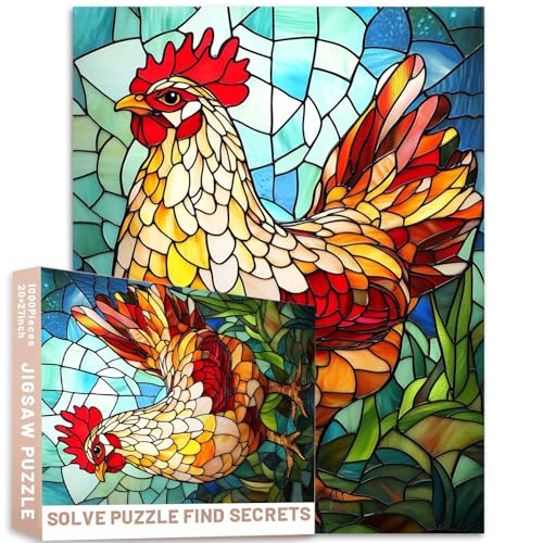 Buntglas-Puzzle, 1000 Teile, Bauernhoftier-Kunst, 50 x 70 cm, bunt, DIY-Puzzles für Heimdekoration, Geschenke, Familienpuzzle, perfekt für Spieleabende Buntglas-Puzzle, 1000 Teile, Bauernhoftier-Kunst, 50 x 70 cm, bunt, DIY-Puzzles für Heimdekoration, Geschenke, Familienpuzzle, perfekt für Spieleabende von Generic