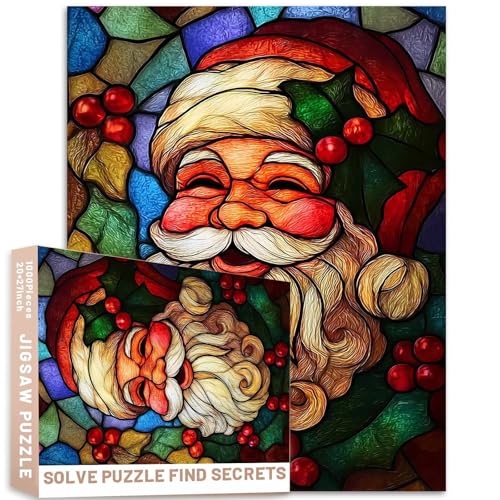 Buntglas-Puzzle, Weihnachtsmann, Stechpalmenbeeren, 1000 Teile, 68,6 x 50,8 cm, bunte Paneele, Urlaubsdekoration, herausforderndes Familienspiel, Heimdekoration, Geschenk Buntglas-Puzzle, Weihnachtsmann, Stechpalmenbeeren, 1000 Teile, 68,6 x 50,8 cm, bunte Paneele, Urlaubsdekoration, herausforderndes Familienspiel, Heimdekoration, Geschenk von Generic