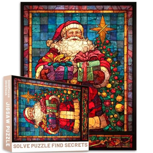 Buntglas-Puzzle, Weihnachtsmann-Puzzle, Weihnachtsbaum, Geschenke, 1000 Teile, Kunst, Erwachsene, 68,6 x 50,8 cm, bunt, DIY-Puzzles für Heimdekoration, Geschenke, Familienpuzzle, perfekt für Buntglas-Puzzle, Weihnachtsmann-Puzzle, Weihnachtsbaum, Geschenke, 1000 Teile, Kunst, Erwachsene, 68,6 x 50,8 cm, bunt, DIY-Puzzles für Heimdekoration, Geschenke, Familienpuzzle, perfekt für von Generic