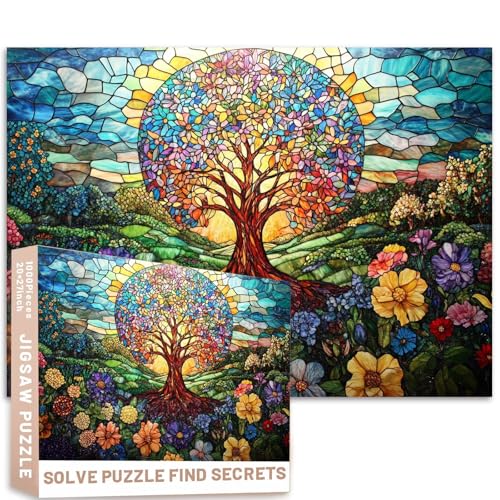 Buntglas-Puzzle Baum des Lebens, 1000-teiliges Puzzle mit Jahreszeiten, Blumen, üppige Landschaft, Sonnenlicht, Schatten, 50 x 70 cm, Erwachsenen-Herausforderung Buntglas-Puzzle Baum des Lebens, 1000-teiliges Puzzle mit Jahreszeiten, Blumen, üppige Landschaft, Sonnenlicht, Schatten, 50 x 70 cm, Erwachsenen-Herausforderung von Generic