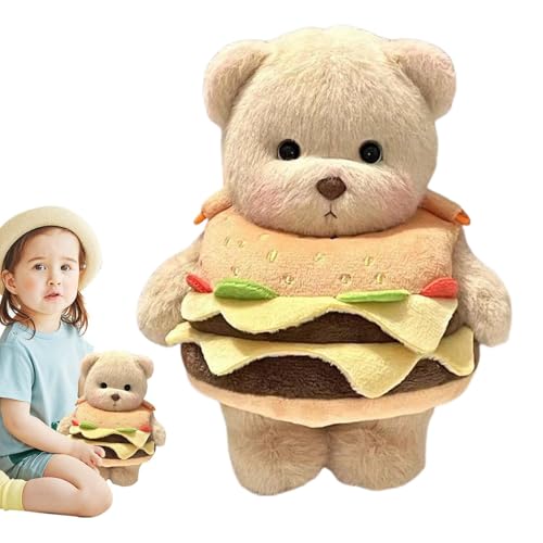 Burgerbär-Plüschtier, niedliche Bären-Umhängetasche, Teddybär-Umhängetasche, Bären-Stofftiertasche, Cartoon-Plüsch-Burgerbären-Rucksack – schöne Tasche zum Anziehen, Tierpuppen-Schultergurt von Generic