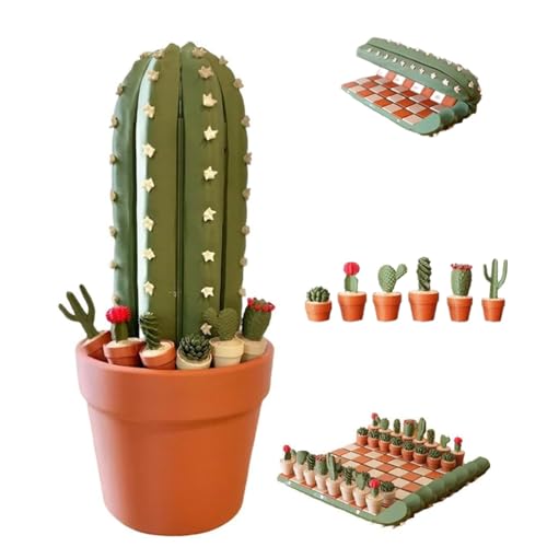 Cactichess, Roll-up-Kaktus-Schach-Set, 3D-gedrucktes Kaktusbrettspiel mit Topfkoffer und freien Magneten, 3D-gedruckte Sukkulentenstücke, einzigartiges saftiges Designgeschenk (1pc) von Generic