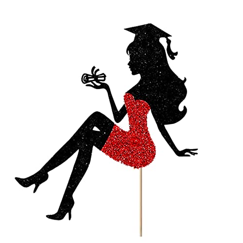 Cake Topper Graduation,Abschluss Tortendeko Glitzernde Happy Graduation Cake Topper,Abschlussfeier Deko Graduation Kuchen Deko Graduation Cake Decorations (Red) von Generic