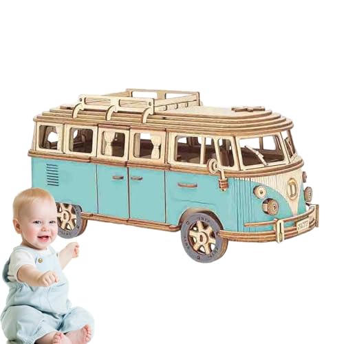 Campingbus Holzpuzzle,Holzbussle für Kinder - Busspielzeug Holzmodell Bausatz | Holz Craft Tour Bus Puzzle montieren Modell Crafting Hobby Puzzle für Autoliebhaber von Generic