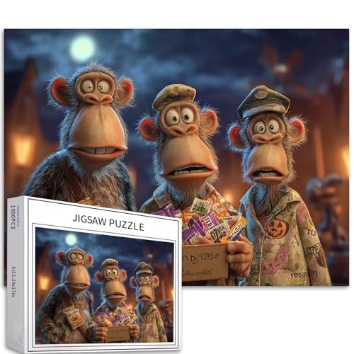 Candy Thieves Affen, 1000-teiliges Puzzle für Erwachsene, Halloween-Nachtkunst-Puzzle, herausfordernde Familienaktivitäten, buntes Bastelpuzzle für Heimdekoration, Geschenke, 68 x 50 cm Candy Thieves Affen, 1000-teiliges Puzzle für Erwachsene, Halloween-Nachtkunst-Puzzle, herausfordernde Familienaktivitäten, buntes Bastelpuzzle für Heimdekoration, Geschenke, 68 x 50 cm von Generic
