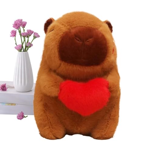 Capybara Plüschtier, Capybara – Capybara niedlich mit Herz Plüschtier Capybara 20 cm, romantisches Plüschspielzeug, weich und entzückend für Nachttisch, ca von Generic