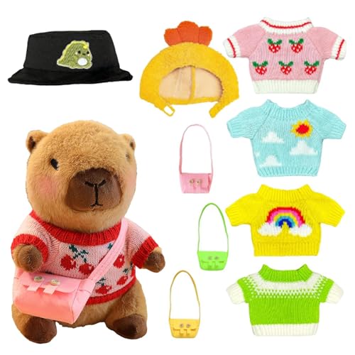 Capybara Plüschtier mit Kleidung, Capybara Plüschtier mit Zubehör, Plüschtiere, Cartoon, niedliches Capybara-Plüschtier, Cartoon, für die Dekoration des M von Generic