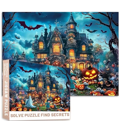 Cartoon-Halloween-Puzzle, 1000 Teile, Kürbis-Dekor, fliegende Fledermäuse, 68,6 x 50,8 cm, gruseliger Baum, Kinder, Hof-Szene, anspruchsvolle Familienaktivitäten, Spiele, bunt, DIY-Bastelpuzzle für Cartoon-Halloween-Puzzle, 1000 Teile, Kürbis-Dekor, fliegende Fledermäuse, 68,6 x 50,8 cm, gruseliger Baum, Kinder, Hof-Szene, anspruchsvolle Familienaktivitäten, Spiele, bunt, DIY-Bastelpuzzle für von Generic