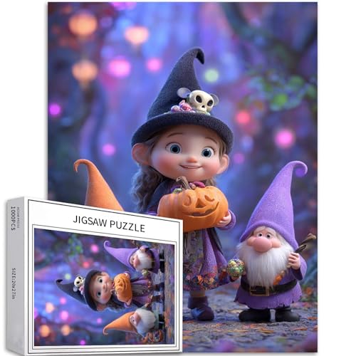 Cartoon Little Witch Puzzle für Erwachsene, Halloween, Waldkunst, bunt, DIY-Puzzle, Heimdekoration, Geschenke, Familienpuzzle, perfekt für Spieleabende, 50 x 70 cm, 1000 Teile von Generic