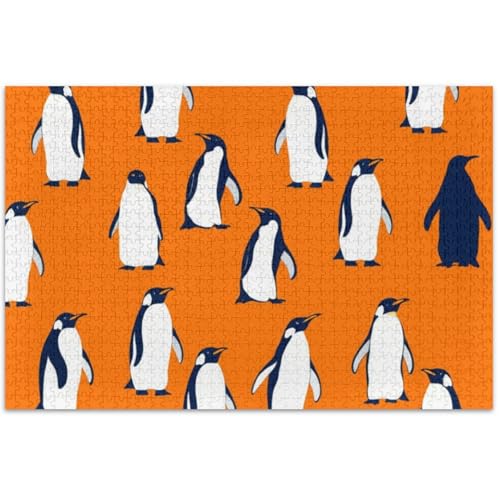 Cartoon-Pinguine, orangefarbenes Puzzle, 500 Teile, für Erwachsene, Kunstmalerei, benutzerdefiniertes Natur-Puzzle, Spaß, albern, 500 x 37 cm von Generic