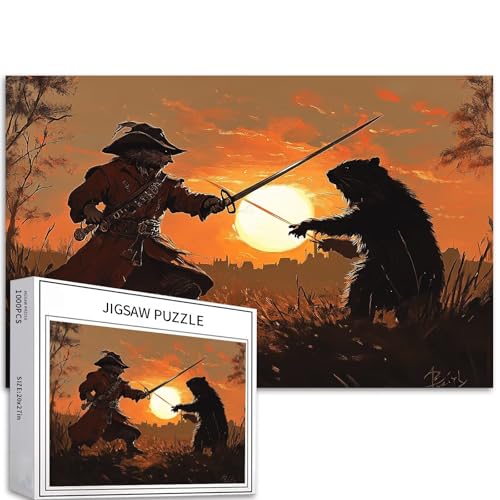 Cartoon-Ratten-Schwertkampf, 1000-teiliges Puzzle für Erwachsene, animiertes Schwertkampf-Szenen-Kunst-Puzzle, herausfordernde Familienaktivität-Spiele, buntes DIY-Bastelpuzzle für Heimdekoration, von Generic