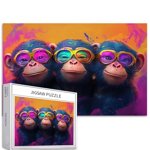 Cartoon-Stil Affe 1000 Teile Puzzle für Erwachsene, lustiges Affen-Kunst-Puzzle, herausfordernde Familienaktivität-Spiele, buntes DIY-Bastelpuzzle für Heimdekoration, Geschenke, 68 x 50 cm Cartoon-Stil Affe 1000 Teile Puzzle für Erwachsene, lustiges Affen-Kunst-Puzzle, herausfordernde Familienaktivität-Spiele, buntes DIY-Bastelpuzzle für Heimdekoration, Geschenke, 68 x 50 cm von Generic