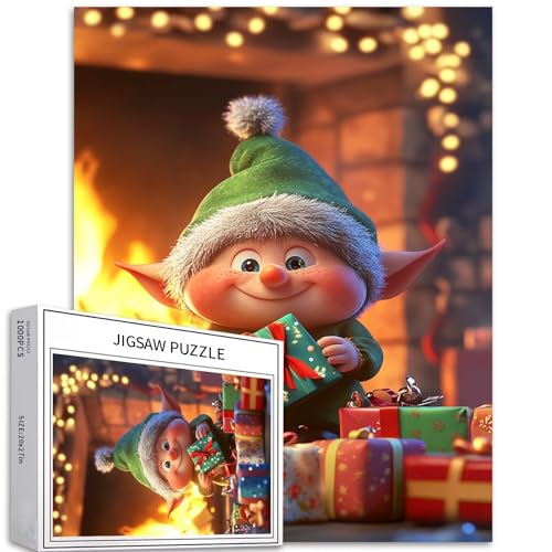 Cartoon-Weihnachtselfen-Puzzle, 1000-teiliges Puzzle für Erwachsene, Szenenkunst-Puzzle, herausfordernde Familienaktivitäten, buntes Bastelpuzzle für Heimdekoration, Geschenke, 50,8 x 68,6 cm von Generic