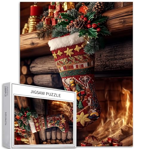 Cartoon-Weihnachtsstrümpfe, 1000-teiliges Puzzle für Erwachsene, Kamin-Hintergrund, Kunst, Puzzle, anspruchsvolle Familienaktivitäten, buntes Bastelpuzzle für Heimdekoration, Geschenke, 50,8 x 68,6 cm Cartoon-Weihnachtsstrümpfe, 1000-teiliges Puzzle für Erwachsene, Kamin-Hintergrund, Kunst, Puzzle, anspruchsvolle Familienaktivitäten, buntes Bastelpuzzle für Heimdekoration, Geschenke, 50,8 x 68,6 cm von Generic